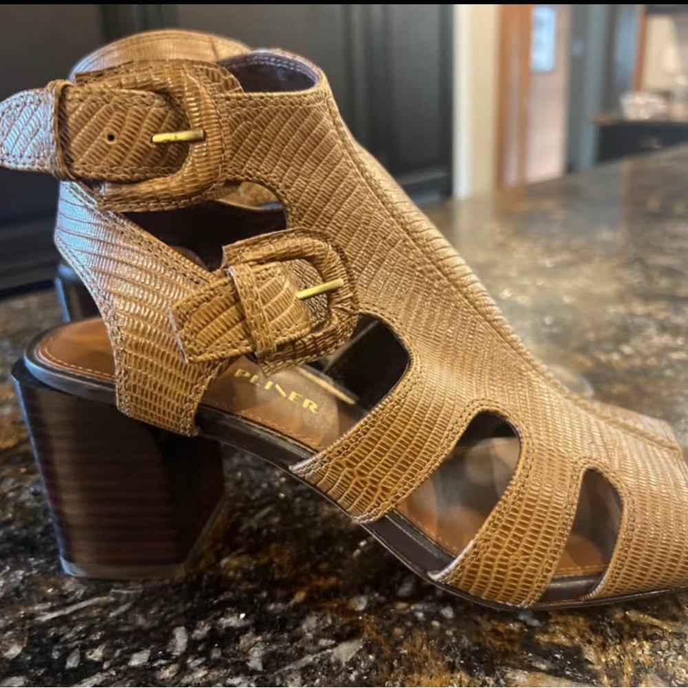 Donald J. Pliner Tan Textured Heeled Sandals